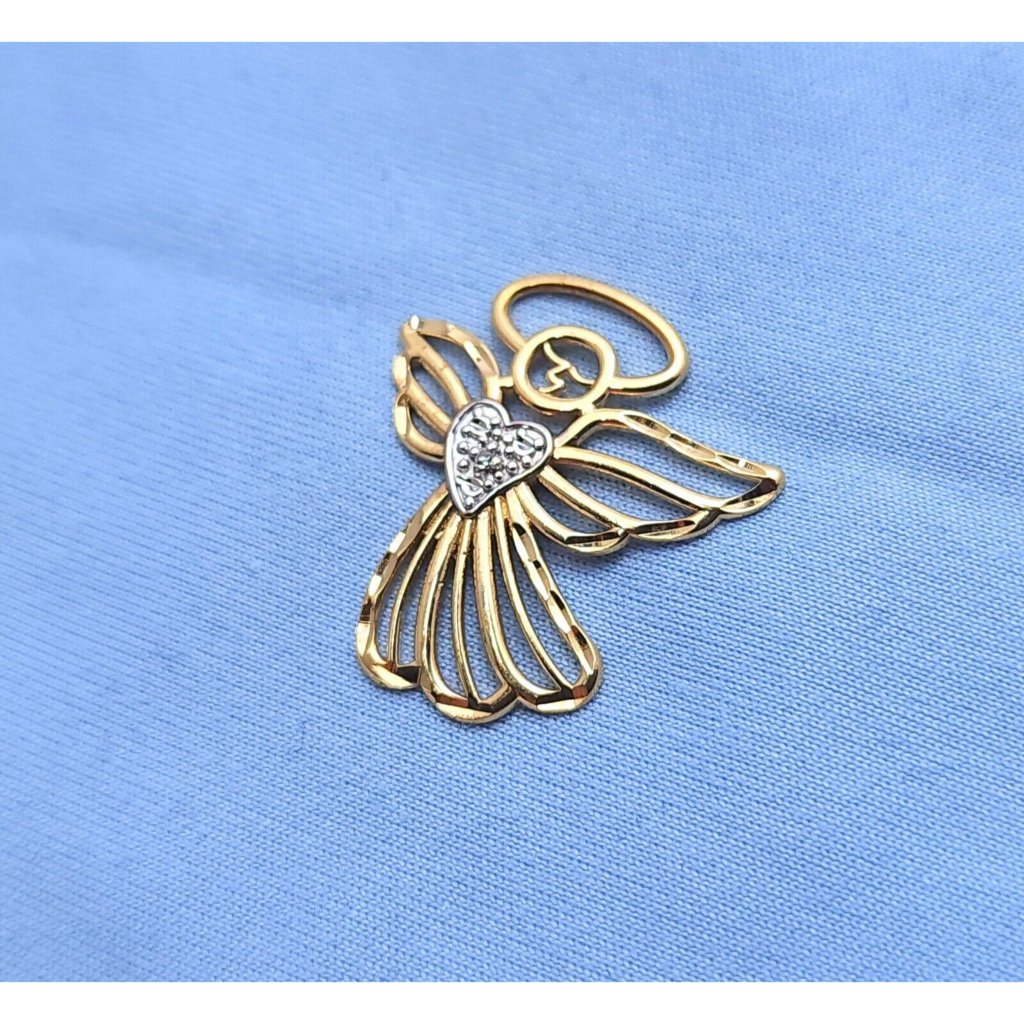 Beautiful 10k Karat Solid Two Tone Multi Color Gold Diamond Angel Charm Pendant